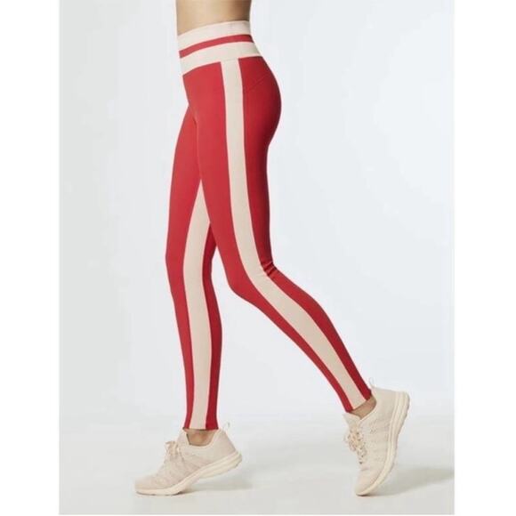 VAARA Flo Tuxedo Leggings High‎ Rise Side Stripe Yoga Pants in Red/ Poudre L - Picture 1 of 11